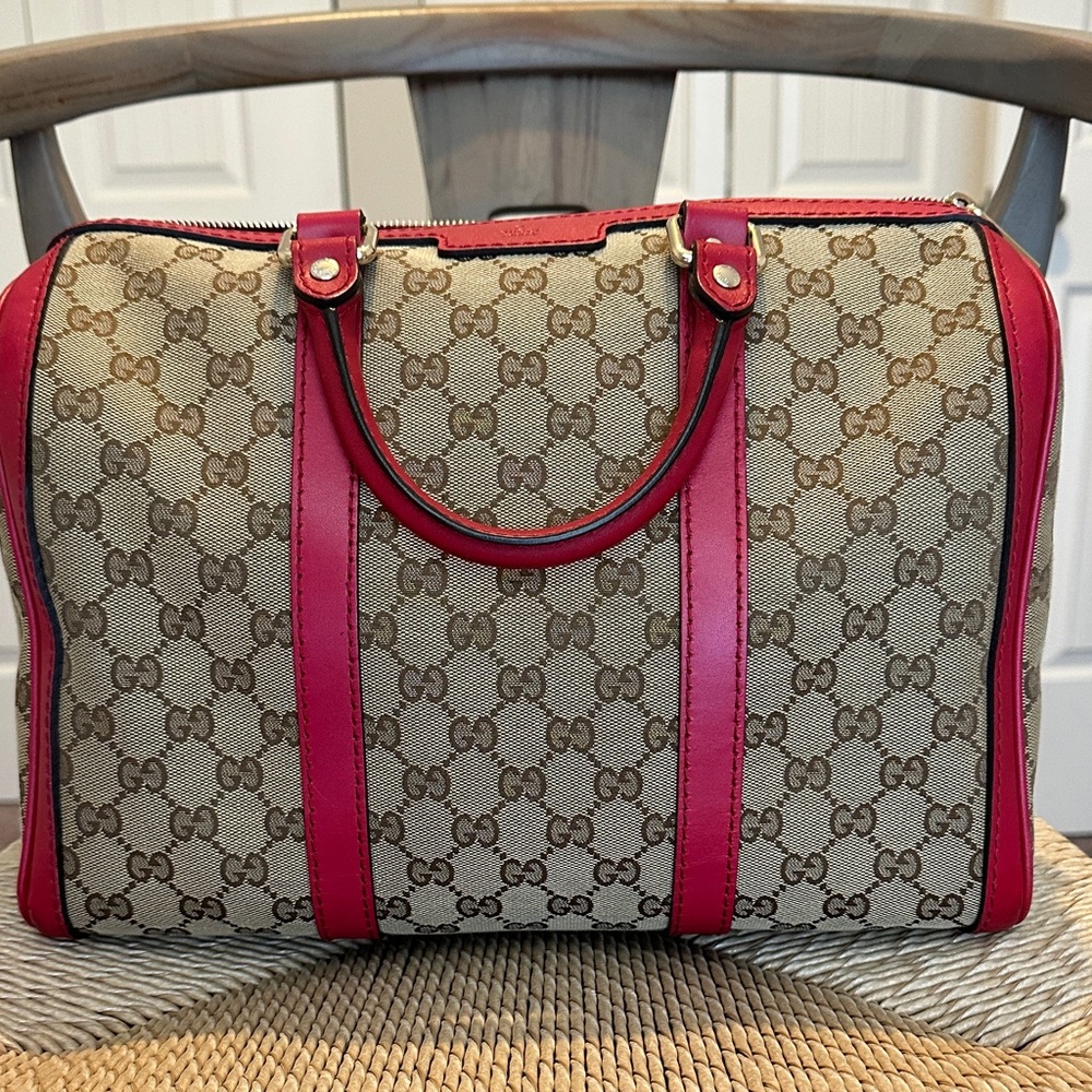 Gucci Boston style Beige and Red Satchel Bag